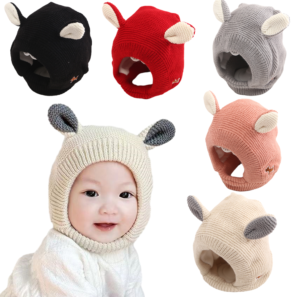 Godderr Newborn Toddler Winter Hats 8 Months-3 Years Old Knitted Cap Baby Ear Protection Hats Boys Girls Padded Warm Hats
